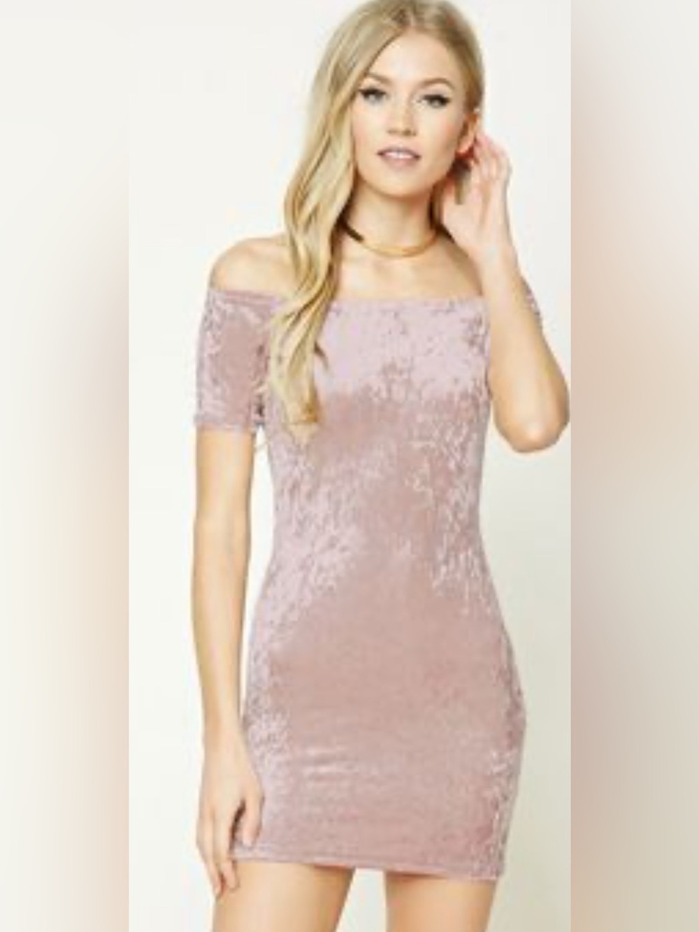 Forever 21 Mini Dress Pink Crushed Velvet Off The Shoulder Short Sleeves M